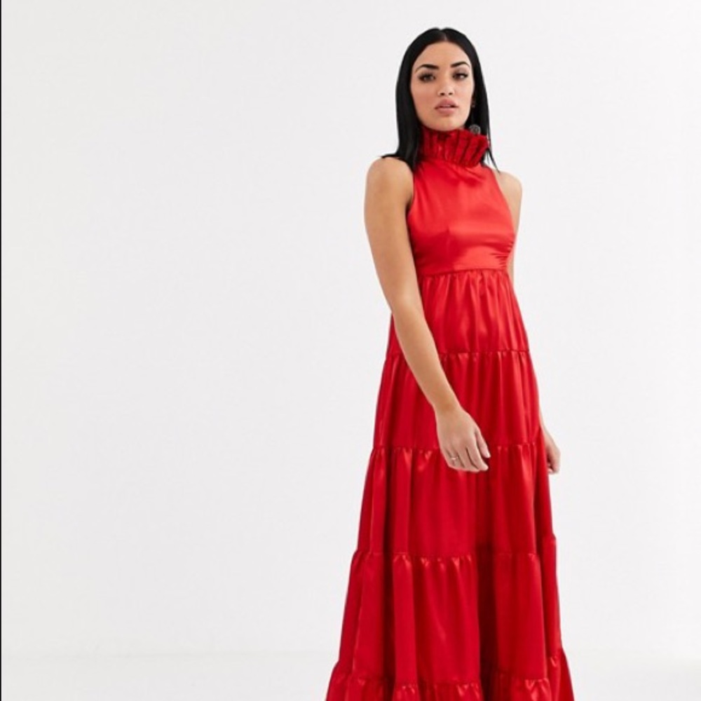 Red satin dress